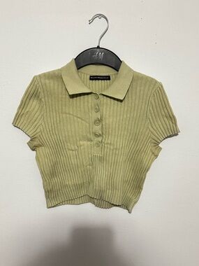 Brandy Melville Ribbed Polo Crop Top - Olive Green